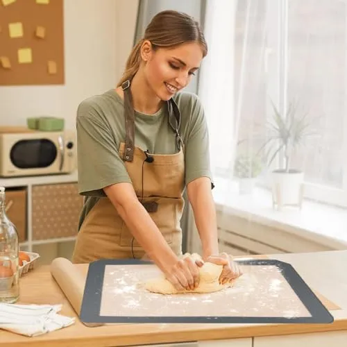 Backmatte aus Silikon Wiederverwendbare Backfolie .42x29.5 cm - 2er Set Antihaft Beschichtung, Wiederverwendbar, BPA Frei, Für Teig Ausrollen, Kekse, Brot, Pizza, Rutschfest und Hitzebeständig