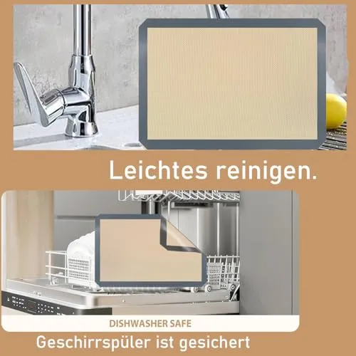 Backmatte aus Silikon Wiederverwendbare Backfolie .42x29.5 cm - 2er Set Antihaft Beschichtung, Wiederverwendbar, BPA Frei, Für Teig Ausrollen, Kekse, Brot, Pizza, Rutschfest und Hitzebeständig