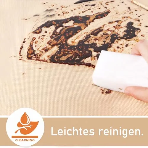 Backmatte aus Silikon Wiederverwendbare Backfolie .42x29.5 cm - 2er Set Antihaft Beschichtung, Wiederverwendbar, BPA Frei, Für Teig Ausrollen, Kekse, Brot, Pizza, Rutschfest und Hitzebeständig