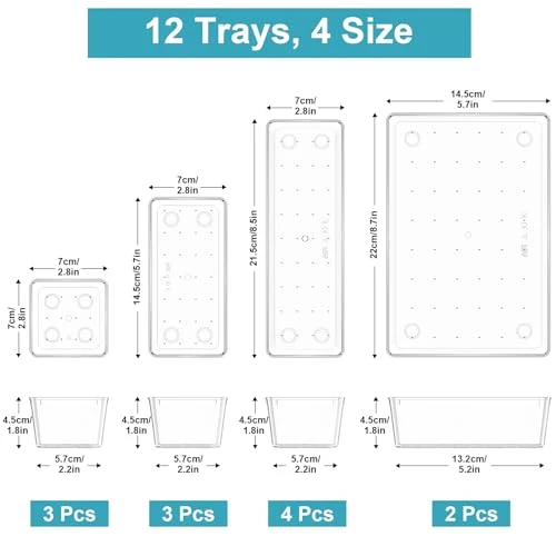 Radikor Schubladen Organizer 12-teilig, Schminktisch Organizer 4 Größen