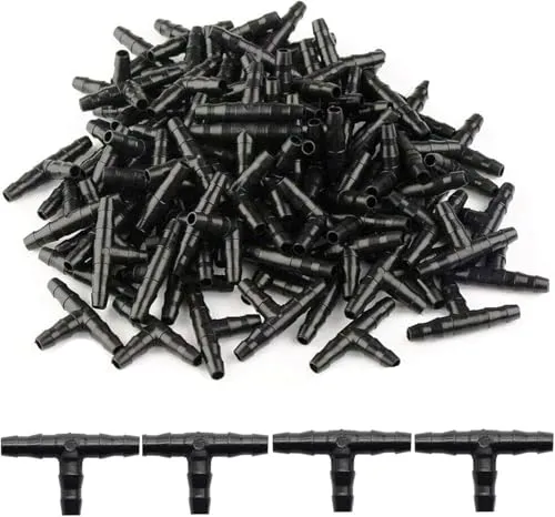 Kalolary 100Pcs Sprinkler Bewässerung 4/7mm T-Stück Barb Schlauchverbinder