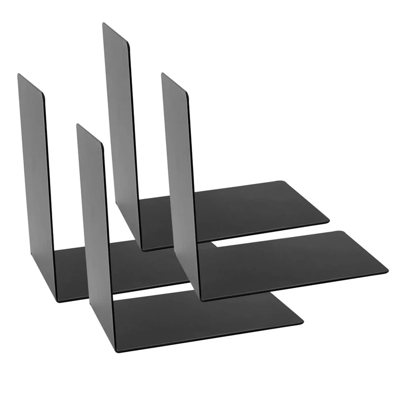 Idena 10843 - Buchstützen Metall, schwarz, 4 Buchständer, 14 x 14 x 8,5 cm, Buchhalter für Bücherregale