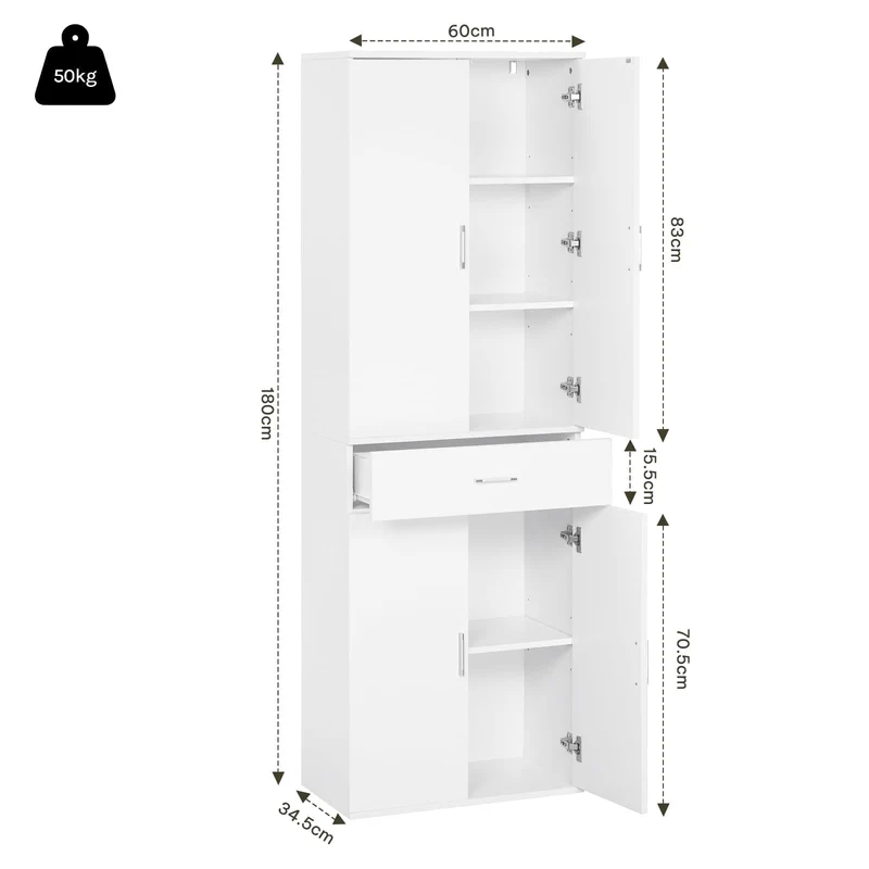 eSituro Aktenschrank, Schrank mit Schublade Türen, 60x180x34 cm,weiß