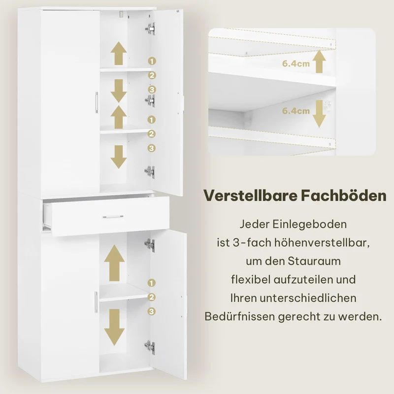 eSituro Aktenschrank, Schrank mit Schublade Türen, 60x180x34 cm,weiß