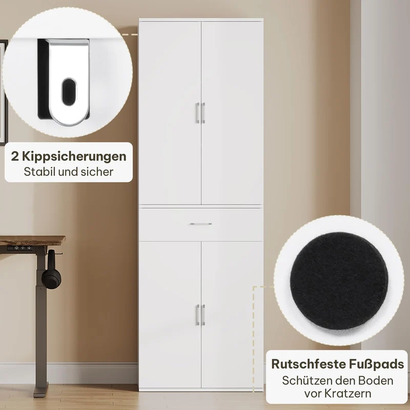 eSituro Aktenschrank, Schrank mit Schublade Türen, 60x180x34 cm,weiß
