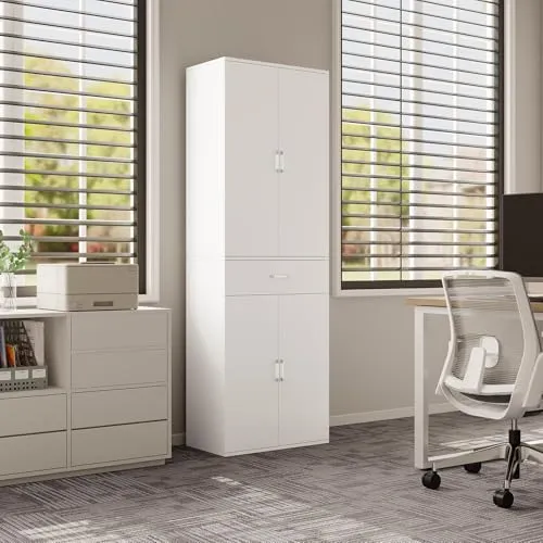 eSituro Aktenschrank, Schrank mit Schublade Türen, 60x180x34 cm,weiß