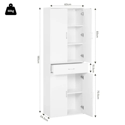eSituro Aktenschrank, Schrank mit Schublade Türen, 60x180x34 cm,weiß