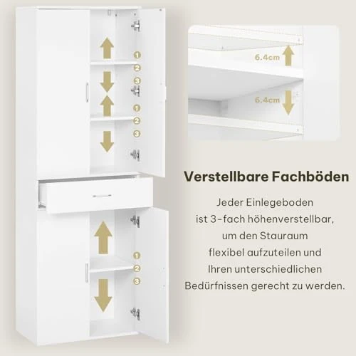 eSituro Aktenschrank, Schrank mit Schublade Türen, 60x180x34 cm,weiß