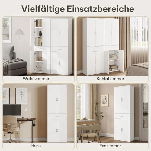 eSituro Aktenschrank, Schrank mit Schublade Türen, 60x180x34 cm,weiß