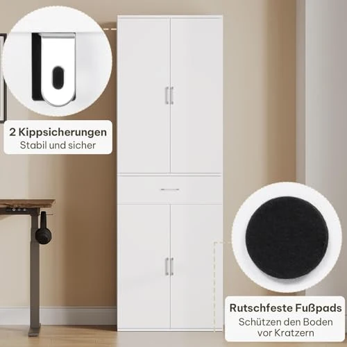 eSituro Aktenschrank, Schrank mit Schublade Türen, 60x180x34 cm,weiß
