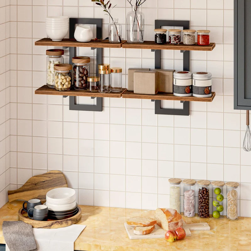 HOOBRO Schwebende Wandregale, 2-stufige Wandboard, Schweberegal 2er-Set, hängende Badezimmerregale, 38 cm Wandregale, für Wohnzimmer, Schlafzimmer, Küche, Vintagebraun und Schwarz EBF32BJ01G1