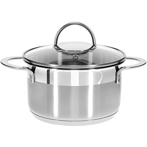 GRÄWE Kochtopf inkl. Glasdeckel, 1,5 l, Spülmaschinengeeignet, Topf für Induktion, klein, Edelstahl, Ø 16 cm, Serie Pro-Line