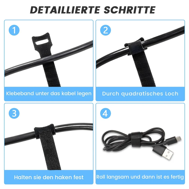 70 Stück 15cm Klett Kabelbinder Wiederverschließbar, Schwarz Kabel Klettband Klettkabelbinder Wiederverwendbar, Kabelklett Klettverschluss Band für Kabelmanagement, Cable Organizer,