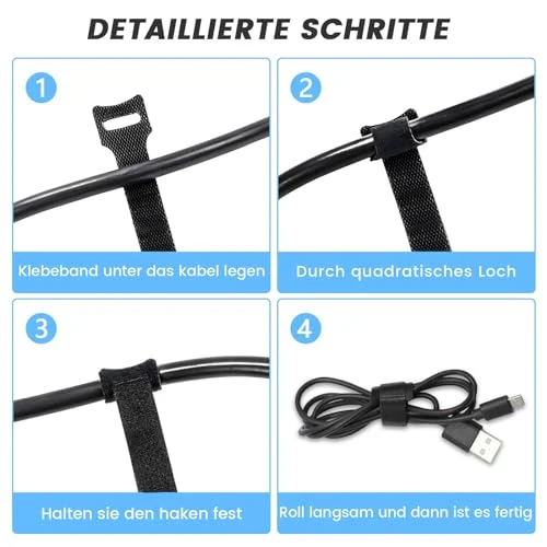 70 Stück 15cm Klett Kabelbinder Wiederverschließbar, Schwarz Kabel Klettband Klettkabelbinder Wiederverwendbar, Kabelklett Klettverschluss Band für Kabelmanagement, Cable Organizer,