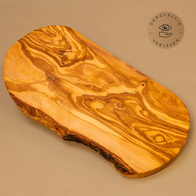 DAS OLIVENHOLZBRETT® Schneidebrett Olivenholz/Antipastibrett/Vesperbrett/Brotzeitbrett aus Olivenholz/Olivenholzbrett mit naturbelassenem Rand, 30cm