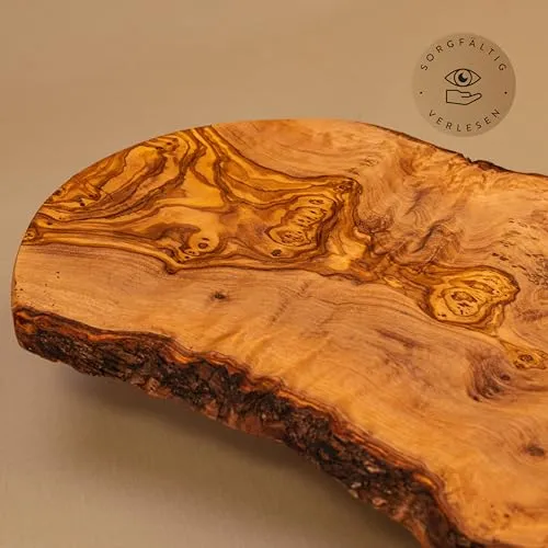 DAS OLIVENHOLZBRETT® Schneidebrett Olivenholz/Antipastibrett/Vesperbrett/Brotzeitbrett aus Olivenholz/Olivenholzbrett mit naturbelassenem Rand, 30cm