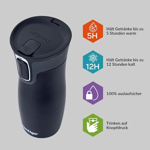 Contigo Thermobecher West Loop Autoseal, Edelstahl Isolierbecher, Reisebecher, Kaffebecher to Go, auslaufsicher