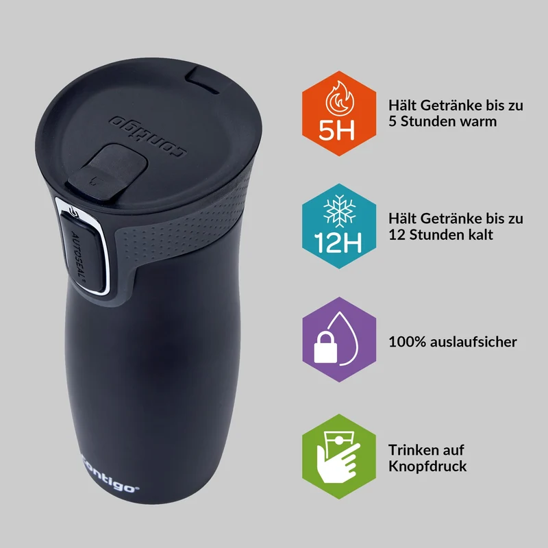 Contigo Thermobecher West Loop Autoseal, Edelstahl Isolierbecher, Reisebecher, Kaffebecher to Go, auslaufsicher