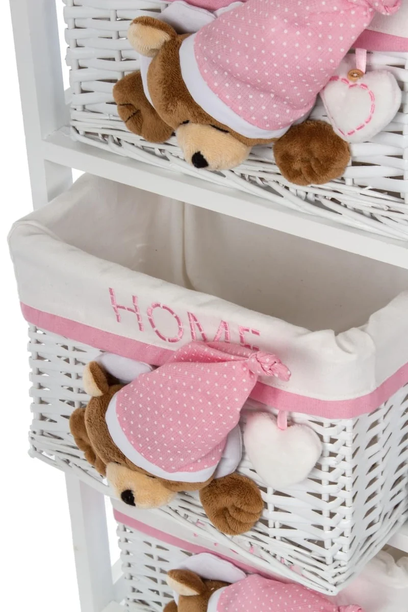 Kommode Sleepy Bear, Weiß/Pink, mit 3 Körben, Schubladenorganizer für Kleidung, Mehrfarbig, einzigartig