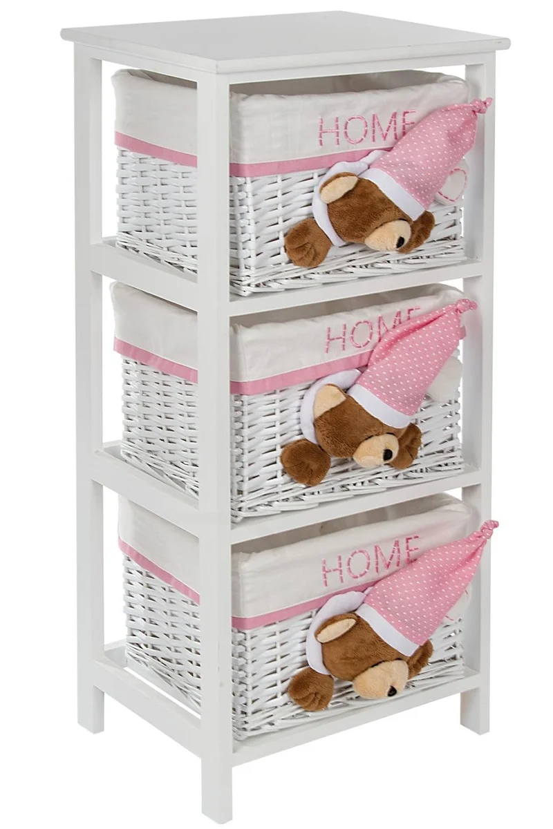 Kommode Sleepy Bear, Weiß/Pink, mit 3 Körben, Schubladenorganizer für Kleidung, Mehrfarbig, einzigartig