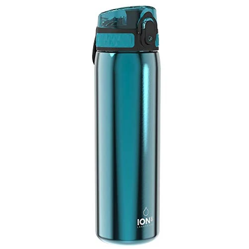 ION8 Leicht Stahl-Trinkflasche, 600 ml, Nicht IsoliertAuslaufsicher, Einhandöffnung, Sichere Verriegelung, Spülmaschinenfest, Klappdeckel, Tragegriff, Leicht zu Reinigen