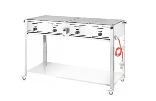 HENDI Grill-Master Quattro, Elektronisches Zündung, mit Gasschlauch und Druckminderer, nur für Verwendung im Aussenbereich, 22kW(Hs), 1270x525x(H)840mm, Edelstahl 18/0, Large