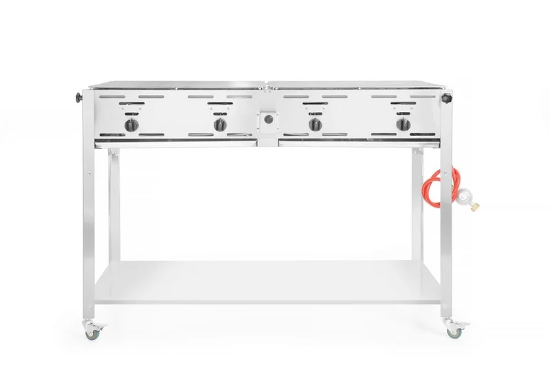 HENDI Grill-Master Quattro, Elektronisches Zündung, mit Gasschlauch und Druckminderer, nur für Verwendung im Aussenbereich, 22kW(Hs), 1270x525x(H)840mm, Edelstahl 18/0, Large