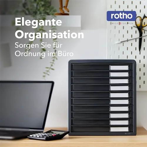 Rotho Timeless Schubladenbox / Bürobox mit 10 Schüben, Kunststoff (PS) BPA-frei, anthrazit, (34.5 x 29.0 x 32.0 cm), Grau