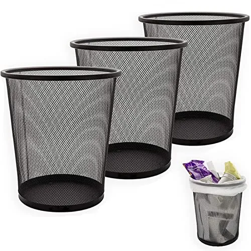SENENQU 3 Stück Papierkorb Metall, 12L Büro Mülleimer Schwarz Metall Gitter, kleine Papierkorb Mülleimer Abfalleimer Büro Schreibtisch Schlafzimmer Badezimmer - 26.5 x 23.5 x 18.8 CM