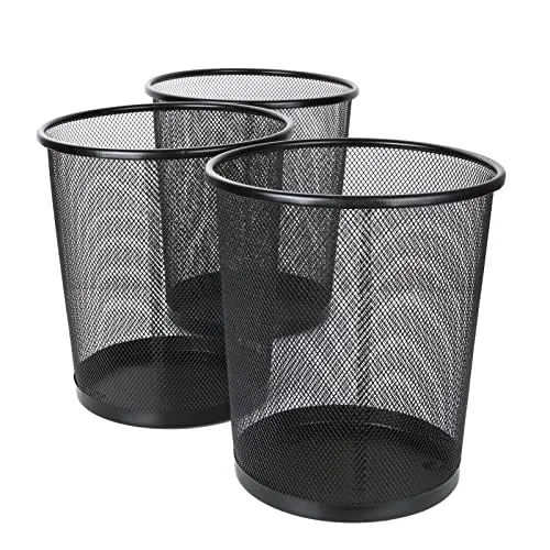 SENENQU 3 Stück Papierkorb Metall, 12L Büro Mülleimer Schwarz Metall Gitter, kleine Papierkorb Mülleimer Abfalleimer Büro Schreibtisch Schlafzimmer Badezimmer - 26.5 x 23.5 x 18.8 CM