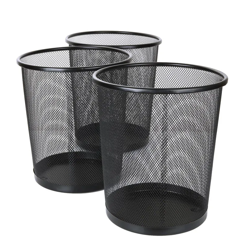 SENENQU 3 Stück Papierkorb Metall, 12L Büro Mülleimer Schwarz Metall Gitter, kleine Papierkorb Mülleimer Abfalleimer Büro Schreibtisch Schlafzimmer Badezimmer - 26.5 x 23.5 x 18.8 CM