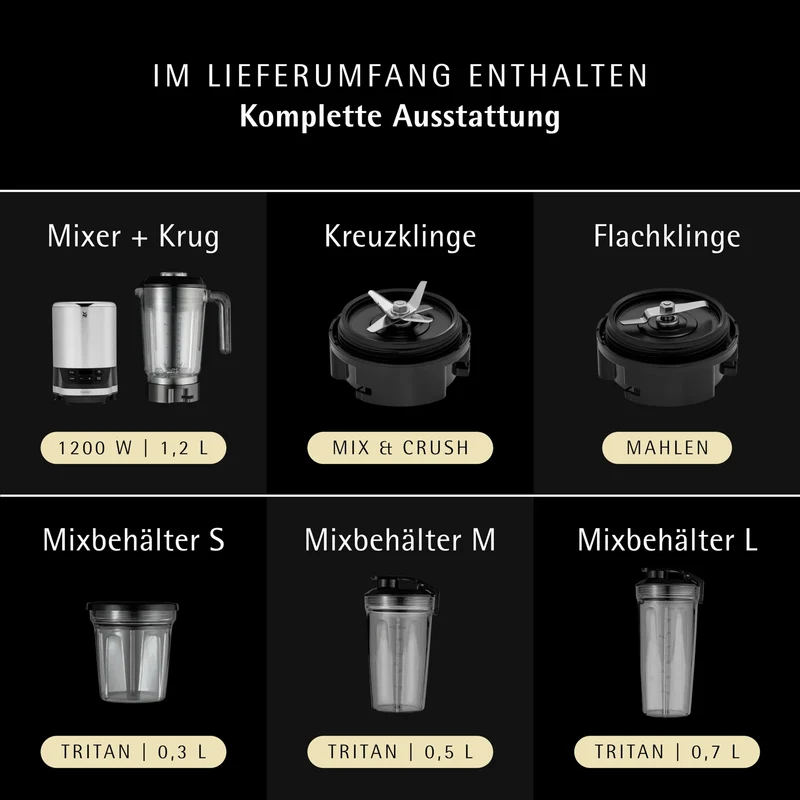 WMF Kult Pro Multifunktionsmixer Hochleistungsmixer, 30.000 U/min, Smoothie Maker, Standmixer, Ice-Crush Funktion, 4 Mixbehälter inkl. ToGo-Verschluss