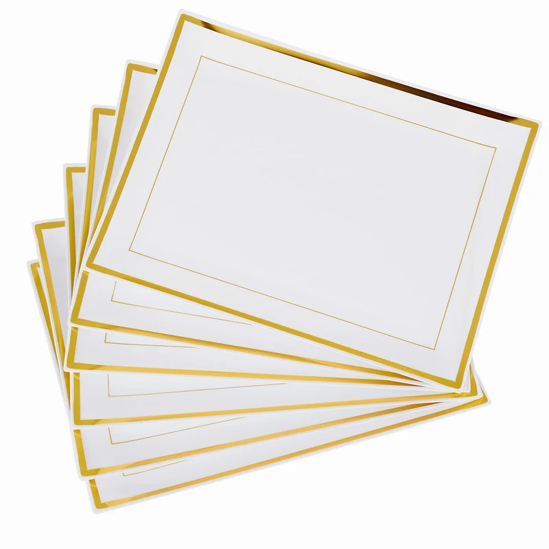 MATANA 6 Weiße Plastik Servierplatten mit Goldrand für Vorspeisen & Fingerfood - Catering, Buffets, Geburtstage, Hochzeiten & Partys - 30x 22 cm