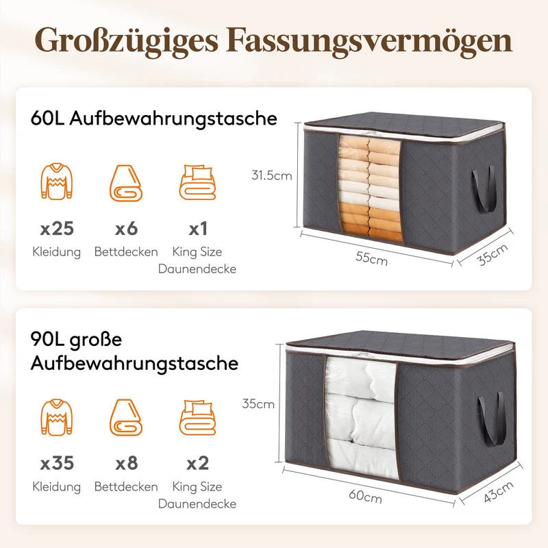 Lifewit 60L Aufbewahrungstasche Groß, Schrank Organizer Set 6 Stück