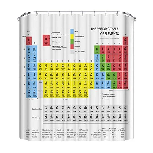 Badezimmer Duschvorhang,Anti Schimmel Wasserdicht Periodensystem Badewannen Vorhang mit 12 Duschvorhangringe(180x180cm)