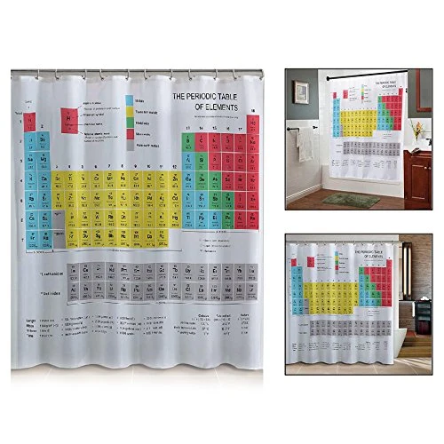 Badezimmer Duschvorhang,Anti Schimmel Wasserdicht Periodensystem Badewannen Vorhang mit 12 Duschvorhangringe(180x180cm)