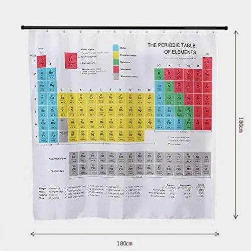 Badezimmer Duschvorhang,Anti Schimmel Wasserdicht Periodensystem Badewannen Vorhang mit 12 Duschvorhangringe(180x180cm)