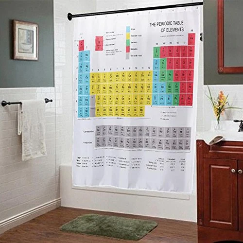 Badezimmer Duschvorhang,Anti Schimmel Wasserdicht Periodensystem Badewannen Vorhang mit 12 Duschvorhangringe(180x180cm)