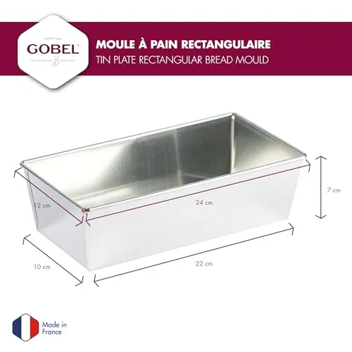 GOBEL - Brotbackform Rechteckig - 24 * 12 cm - Unverformbar - Weißblech - Recycelbares Material - Hervorragende Wärmeleitfähigkeit - Hergestellt in Frankreich.