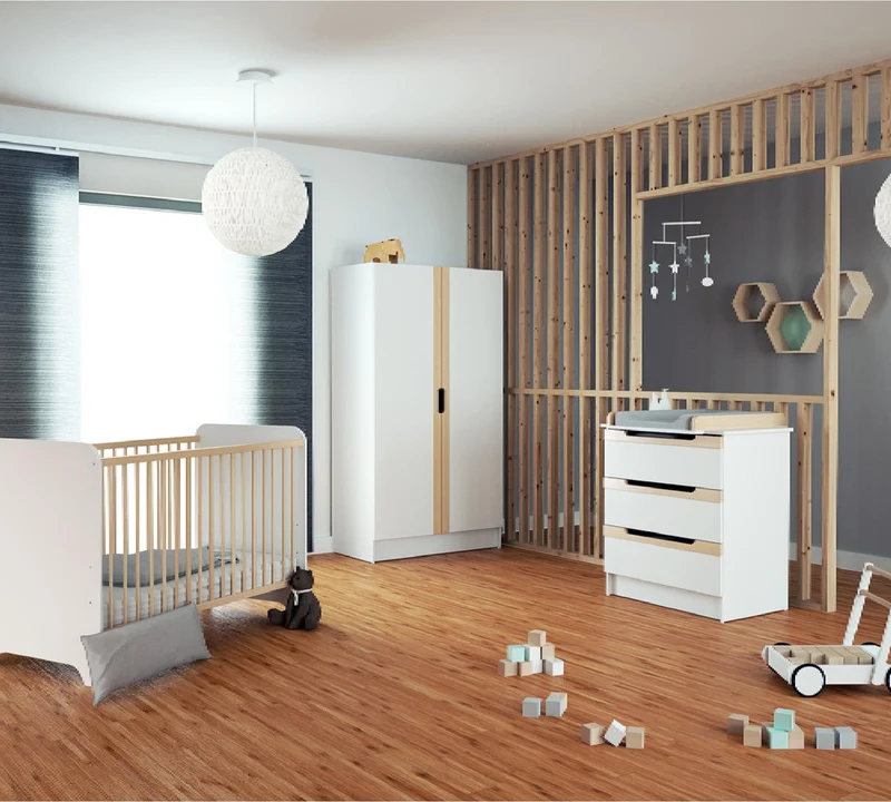 AT4 Carrousel Baby-Wickelkommode mit 3 Schubladen, Holz, Weiß/Buche, lackiert, 79 x 65,5 x 94 cm