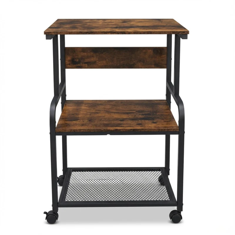 3-Stufiger Druckertisch mit Rollen, Druckerständer aus Holz & Metall 50x40x80 cm, Rolltisch bis 70 kg belastbar, Industriestil für 3D-Drucker & Heimbüro