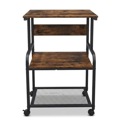 3-Stufiger Druckertisch mit Rollen, Druckerständer aus Holz & Metall 50x40x80 cm, Rolltisch bis 70 kg belastbar, Industriestil für 3D-Drucker & Heimbüro