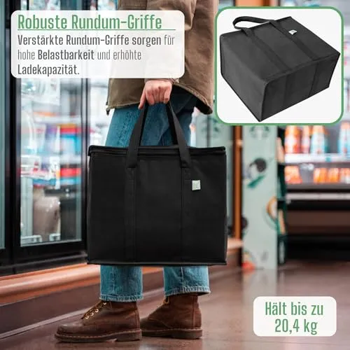 VENO 29 Liter Einkaufstasche Wiederverwendbare Faltbar Kühltasche, Groß Picknickkorb Robuste Isoliertasche Lunchtasche, Aufrecht Stehend Thermotasche