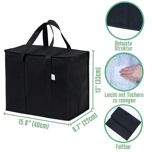 VENO 29 Liter Einkaufstasche Wiederverwendbare Faltbar Kühltasche, Groß Picknickkorb Robuste Isoliertasche Lunchtasche, Aufrecht Stehend Thermotasche