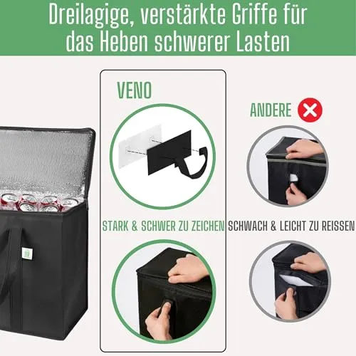 VENO 29 Liter Einkaufstasche Wiederverwendbare Faltbar Kühltasche, Groß Picknickkorb Robuste Isoliertasche Lunchtasche, Aufrecht Stehend Thermotasche