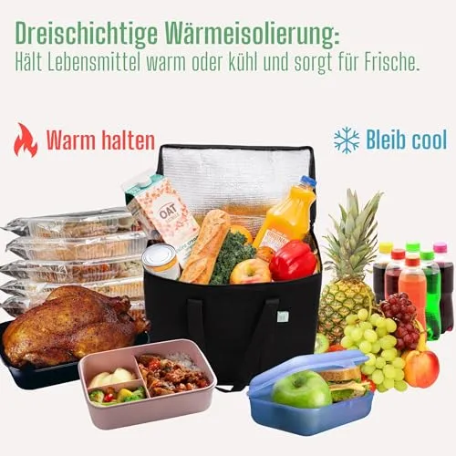 VENO 29 Liter Einkaufstasche Wiederverwendbare Faltbar Kühltasche, Groß Picknickkorb Robuste Isoliertasche Lunchtasche, Aufrecht Stehend Thermotasche