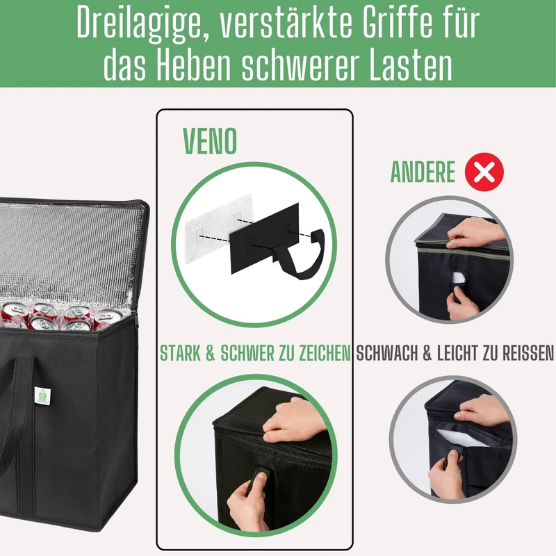VENO 29 Liter Einkaufstasche Wiederverwendbare Faltbar Kühltasche, Groß Picknickkorb Robuste Isoliertasche Lunchtasche, Aufrecht Stehend Thermotasche