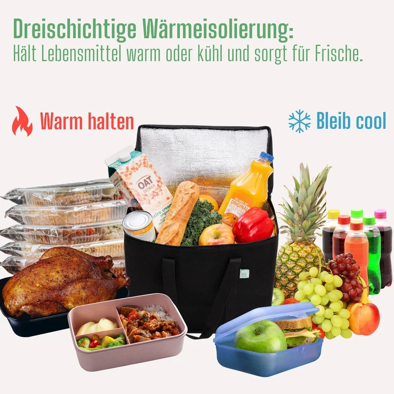 VENO 29 Liter Einkaufstasche Wiederverwendbare Faltbar Kühltasche, Groß Picknickkorb Robuste Isoliertasche Lunchtasche, Aufrecht Stehend Thermotasche