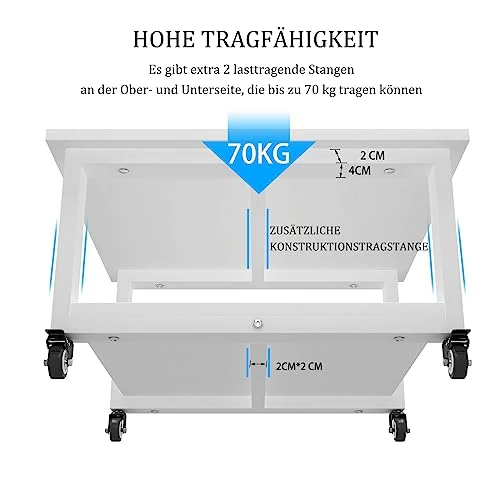PUNCIA 2-Ebenen Druckertisch mit Rollen 50 x 50 x 30 cm Druckerständer