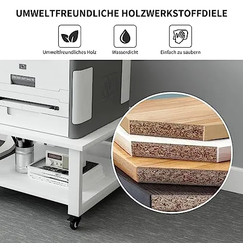 PUNCIA 2-Ebenen Druckertisch mit Rollen 50 x 50 x 30 cm Druckerständer